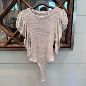 Women's Cream Patterned Bodysuit Top